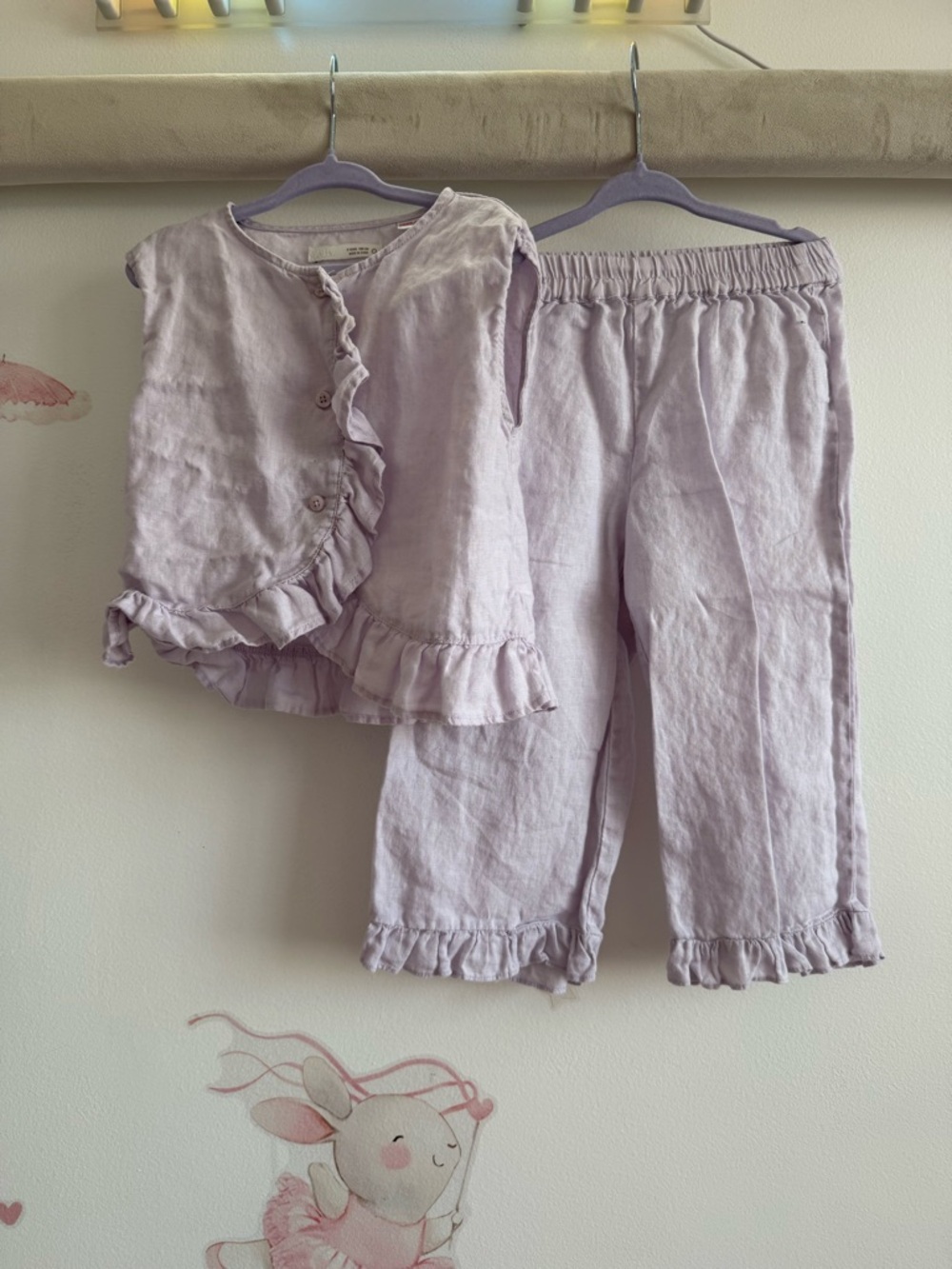 Zara Lilac Ruffled Linen Kids Matching Set